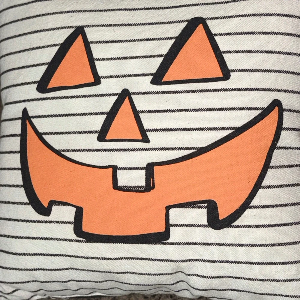Halloween Jack-O-Lantern Striped Throw Pillows Set of 2 Black White Orange 12x12